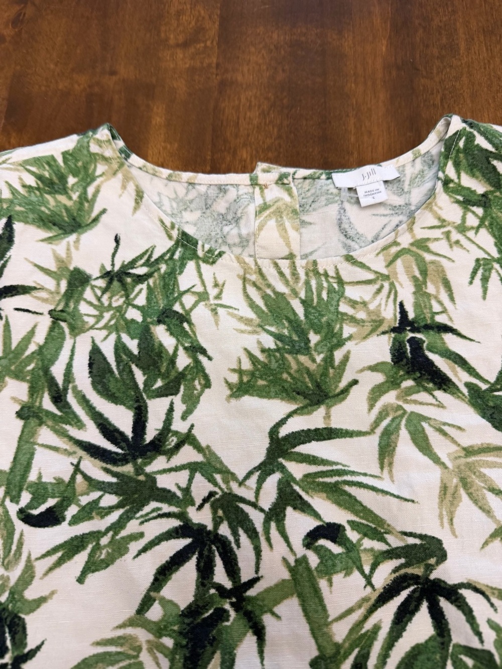 J Jill Top Green Linen Bamboo Leaf Print Tropical Botanical Coastal Beach L NWOT - Picture 4 of 10